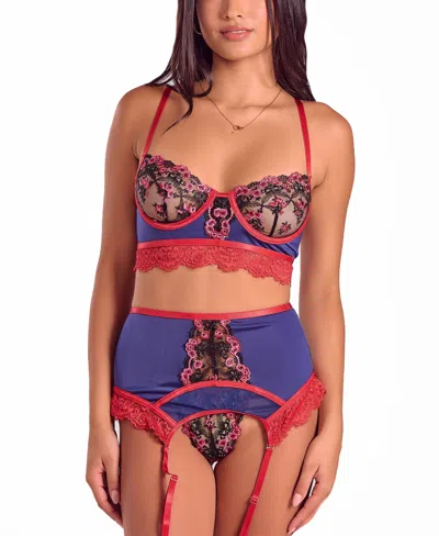 Icollection Women's Gypsy Lace 3pc Bralette Garter Lingerie Set In Multi