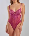 Icollection Ruby Plus Size Underwire Lace Bra Caged Front Teddy In Wine