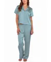 Icollection Women's Satin Notch Shirt And Pant Pajama Set In Green