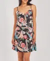 Icollection Women's Silky Soft Short Printed Chemise Nightgown In Black