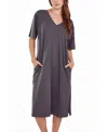 Icollection Women's Soft Knit Short Sleeve Nightgown Dress With Side Pockets In Charcoal