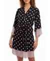 Icollection Tobey Plus Size Modal Hearts Robe Trimmed In Contrast Lace With Self Tie Sash In Pink-black