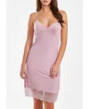 Icollection Women's Tobey Soft Cup Triangle Bra Modal Fitted Chemise Trimmed In Scalloped Lace In Pink