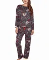 Icollection Women's Ultra Soft Floral Print Top And Pant Pajama Set In Black