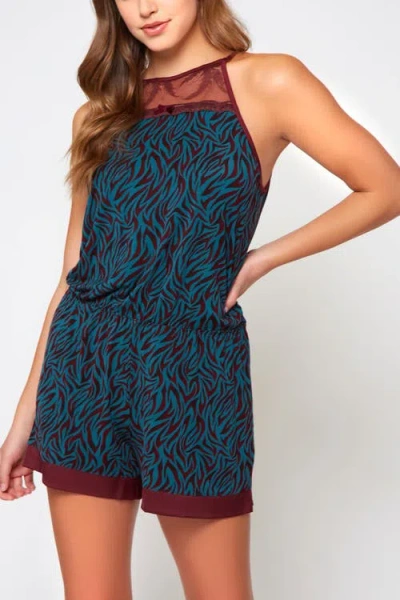 Icollection Zebra Print Halter Neck Romper In Multi