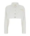 Icon Denim Amber Crop Shirt With Front Lettering In White