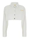 Icon Denim Amber Crop Shirt With Front Lettering In White