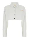 Icon Denim Amber Crop Shirt With Front Lettering In White