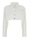 Icon Denim Amber Crop Shirt With Front Lettering In White