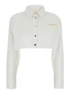 Icon Denim Amber Crop Shirt With Front Lettering In White