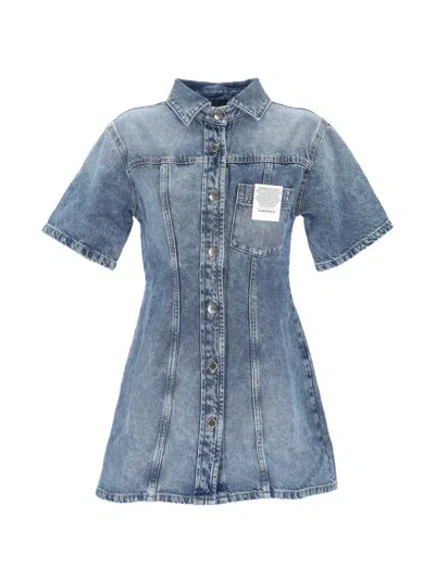 Icon Denim Bambi Button-up Short-sleeve Dress In Blue