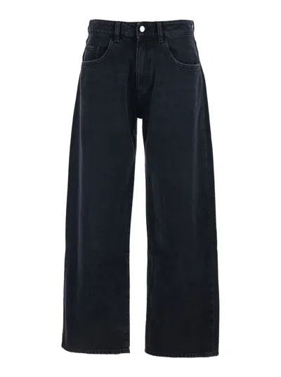 ICON DENIM 'BEA' BLACK JEANS WITH WIDE LEG AND LOGO PATCH ON THE REAR IN DENIM WOMAN