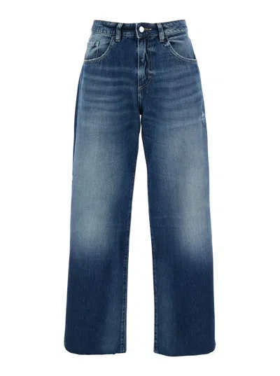 ICON DENIM BEA BLUE JEANS WITH BELT LOOPS AND LOGO PATCH ON THE REAR IN DENIM WOMAN