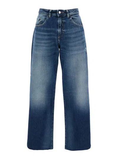 ICON DENIM 'BEA' BLUE JEANS WITH BELT LOOPS AND LOGO PATCH ON THE REAR IN DENIM WOMAN