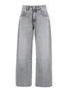 Icon Denim Bea Grey Jeans With Belt Loops And Logo Patch On The Rear In Denim Woman
