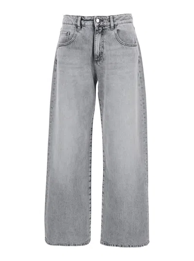 Icon Denim Bea Grey Jeans With Belt Loops And Logo Patch On The Rear In Denim Woman