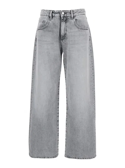 ICON DENIM 'BEA' GREY JEANS WITH BELT LOOPS AND LOGO PATCH ON THE REAR IN DENIM WOMAN