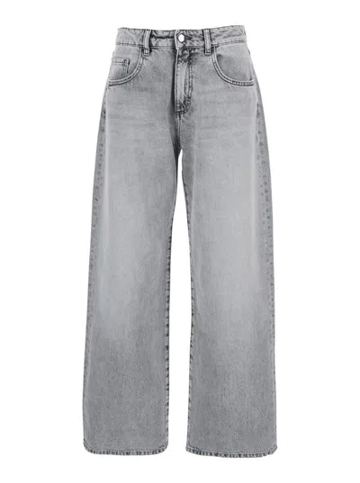 ICON DENIM 'BEA' GREY JEANS WITH BELT LOOPS AND LOGO PATCH ON THE REAR IN DENIM WOMAN