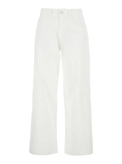 ICON DENIM 'BEA' WHITE FIVE POCKET JEANS WITH LOGO PATCH ON THE BACK IN COTTON WOMAN