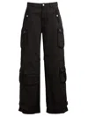 Icon Denim Rosalia Black Low Waisted Cargo Jeans With Patch Pockets In Cotton Denim Woman