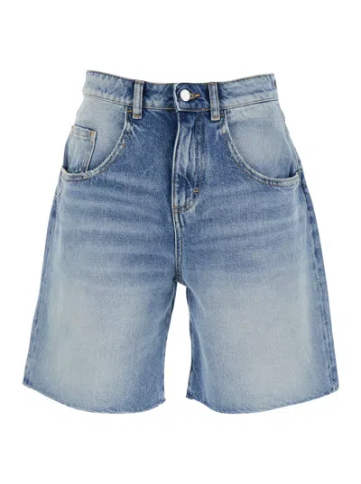 Icon Denim Blue Bermuda Shorts With Wide Leg And Logo Patch On The Rear In Denim Woman