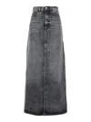 Icon Denim Blue High Waist Long Skirt With Logo Patch On The Rear And Logo Detail On The Rear In Denim Woman In Blue