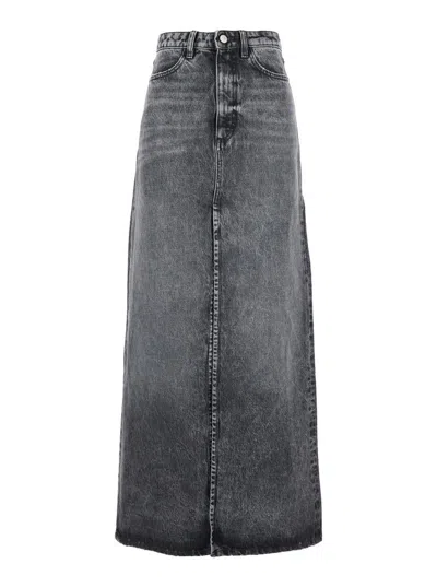 Icon Denim Blue High Waist Long Skirt With Logo Patch On The Rear And Logo Detail On The Rear In Denim Woman