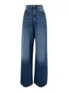 Icon Denim Blue High Waisted Wide Jeans In Cotton Denim Woman In Blue