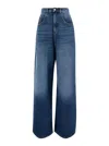 Icon Denim Blue High Waisted Wide Jeans In Cotton Denim Woman In Blu