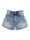 Icon Denim Blue Shorts With Wide Leg And Logo Patch On The Rear In Denim Woman In Blue