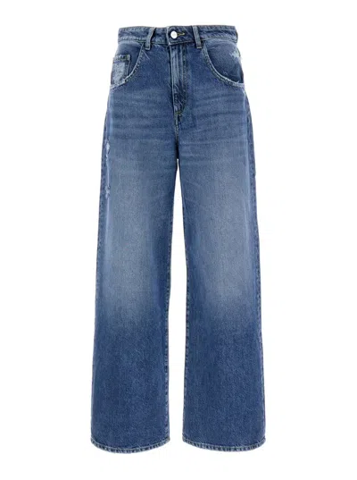 Icon Denim Blue Wide Leg Jeans In Denim Woman