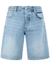 Icon Denim Light Blue Bermuda Pants With Wide Leg And Logo Patch On The Rear In Blue