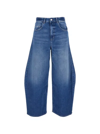 Icon Denim Blue Jeans With Wide Leg And Logo Patch On The Rear In Denim Woman