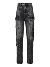 Icon Denim Bianca Aged Effect Slim Fit Jeans With Cargo Pockets In Black