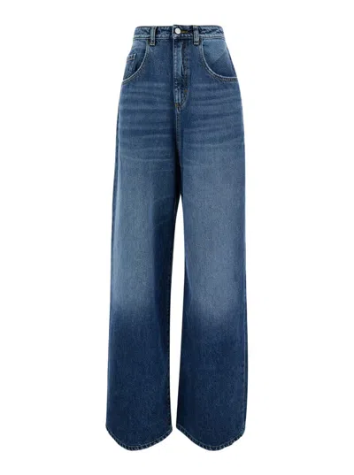 ICON DENIM BLUE HIGH WAISTED WIDE JEANS IN COTTON DENIM WOMAN