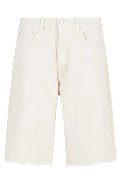 Icon Denim Cream Ned Five-pocket Wide Denim Shorts In White