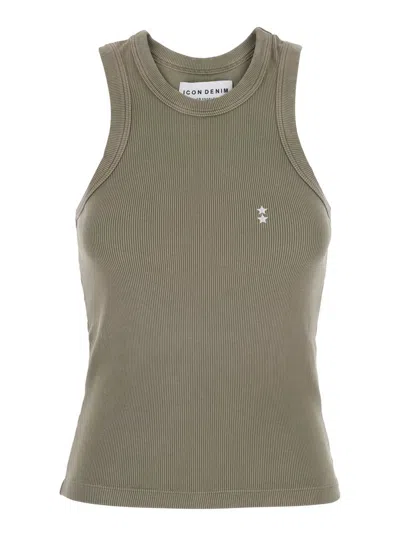 Icon Denim Crew-neck Top In Green