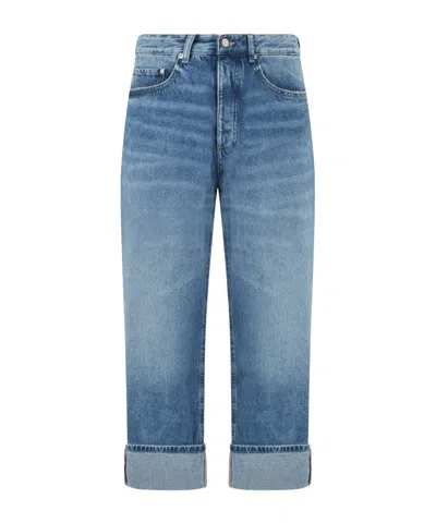 Icon Denim Monogram-pattern Turn-up Jeans In Blue