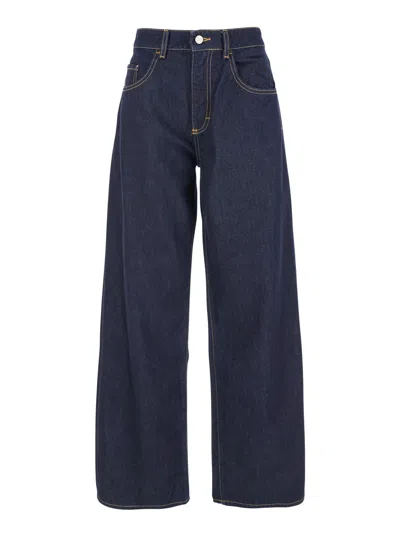 ICON DENIM DADDY JEAN BLUE JEANS WITH LOGO DETAIL ON THE REAR AND LOGO PATCH ON THE REAR IN DENIM WOMAN