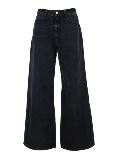 ICON DENIM DEBBY BLACK JEANS WITH WIDE LEG AND LOGO PATCH ON THE REAR IN DENIM WOMAN