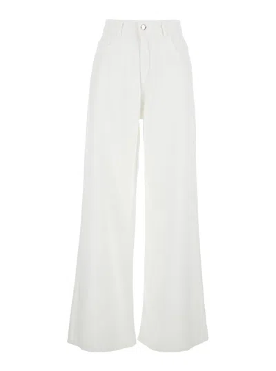 ICON DENIM 'DEBBY' WHITE FIVE POCKET JEANS WITH LOGO PATCH ON THE BACK IN COTTON WOMAN