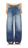 Icon Denim Blue High Waisted Wide Jeans In Cotton Denim Woman In Deep Blue
