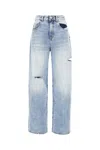 Icon Denim Poppy Light Blue Wide Jeans With Cut-out In Cotton Denim Woman In Denim Chiaro