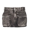 Icon Denim Aged-effect Miniskirt In Cotton Denim In Black