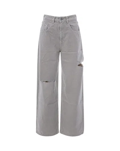Icon Denim Distressed Wide-leg Jeans In Gray