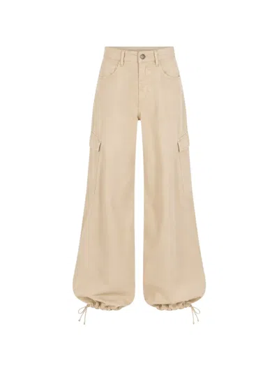 Icon Denim Drawstring-cuff Cargo-pockets Palazzo Pants In Neutral