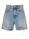 Icon Denim Light Blue Bermuda Pants With Wide Leg And Logo Patch On The Rear