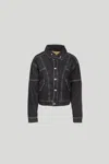 Icon Denim Giacca Di Jeans Nera Con Eco-pelliccia In Blu