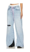 Icon Denim Poppy Light Blue Wide Jeans With Cut-out In Cotton Denim Woman In Blue