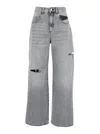 Icon Denim Grey High Waisted Jeans With Ripped Details In Denim Woman